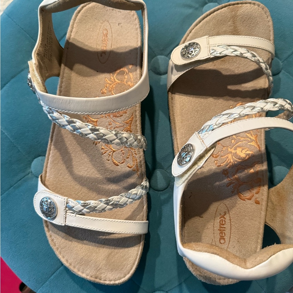 ARTREX Jillian Braided Wedge Sandals White Silver Cork Wedge  Size 11 - Picture 11 of 12